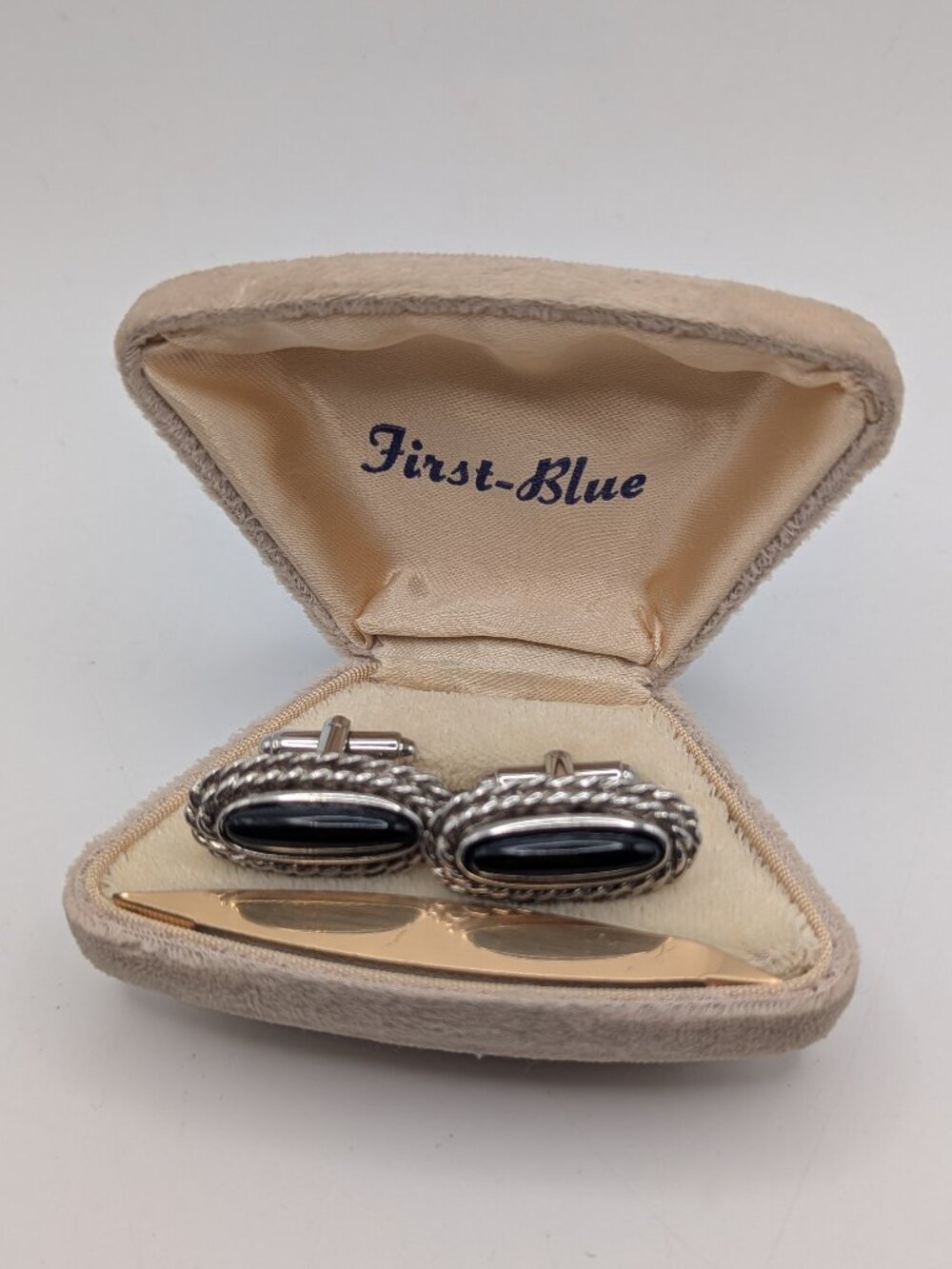 First-Blue Silver Black Oval Cufflink Set